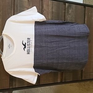Hollister Men's White and Blue T-Shirt